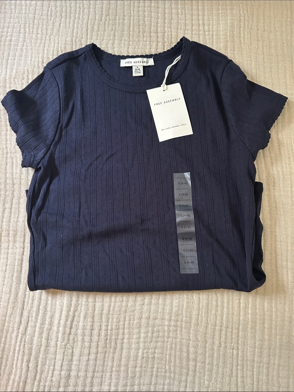 NWT Ribbed Short Sleeve Mini Tee - Navy by Free Assembly Size S